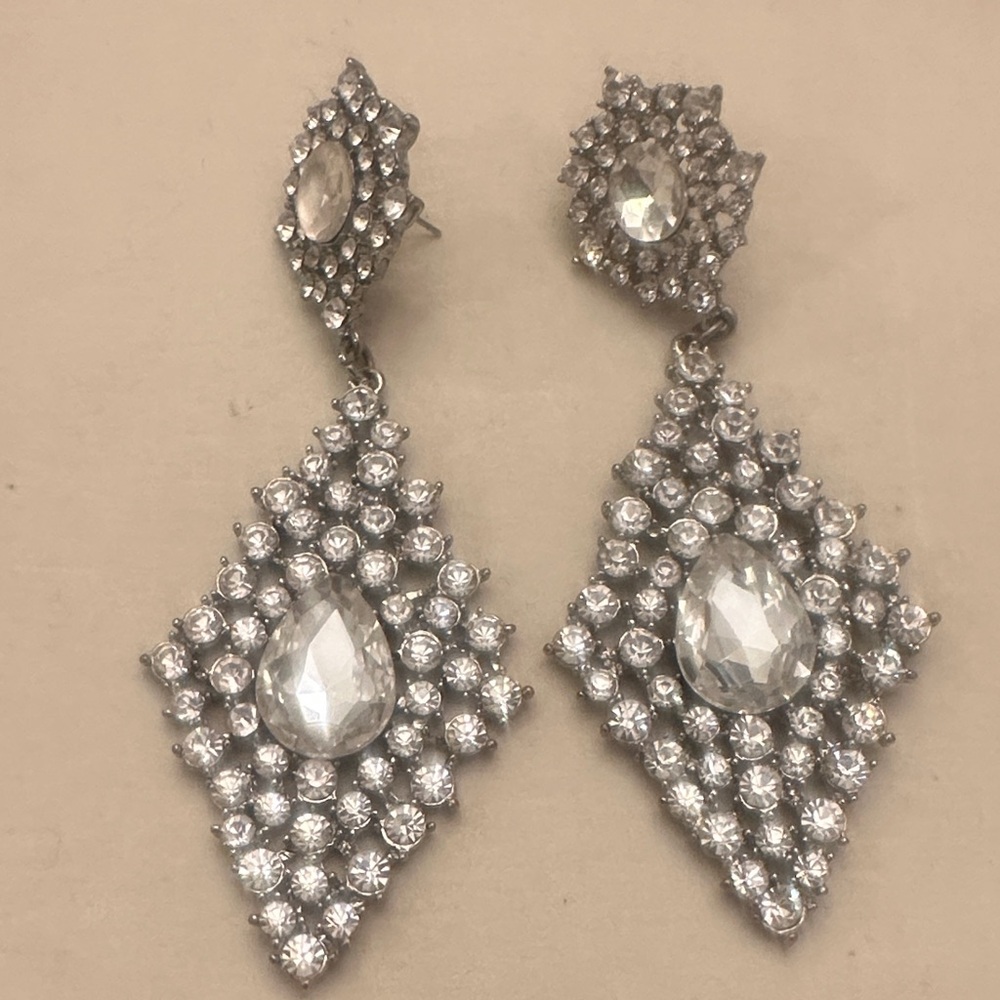 Glamorous Silver Crystal Statement Earrings